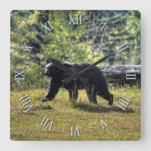 Konst för vildsvartbjörn & för kanadensareskogfoto fyrkantig klocka