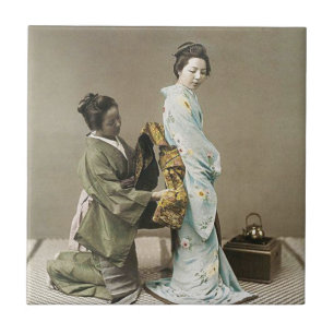 Konst för vintage för japansk damGeisha asiatisk Kakelplatta