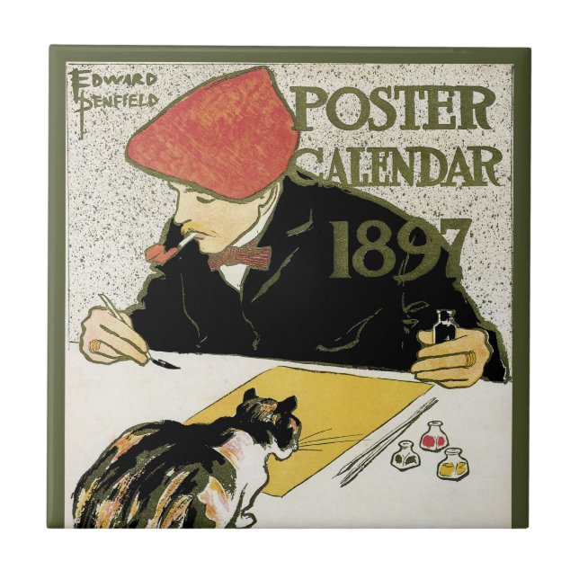 Konst från Art Nouveau, konstnär målar med husdjur Kakelplatta (Framsidan)