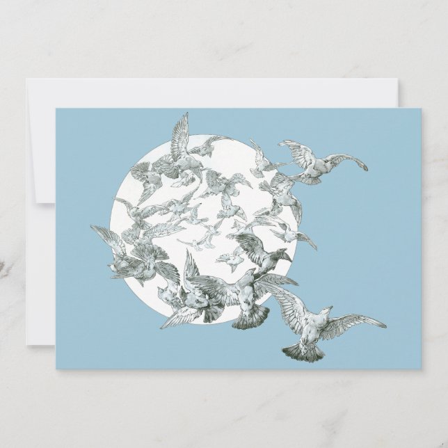 Konst från Art Nouveau med flock fåglar och fullmå (Framsida)