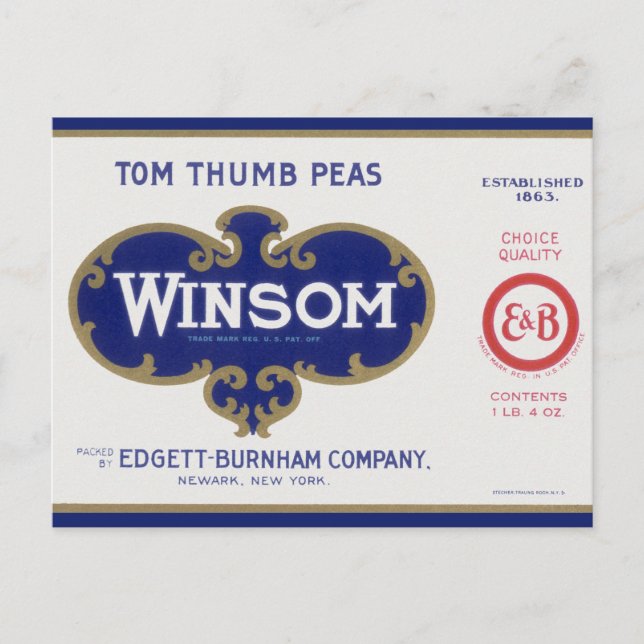 Konst från gammalt etikett för grönsakburk, Winsom Vykort (Framsida)