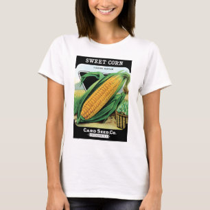 Konst från gammalt fröpaketetikett, söt gul majs t shirt