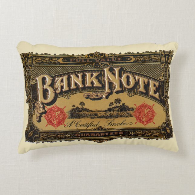 Konst från vintage cigarettetiketterna, Banksedel  Prydnadskudde (Framsidan)