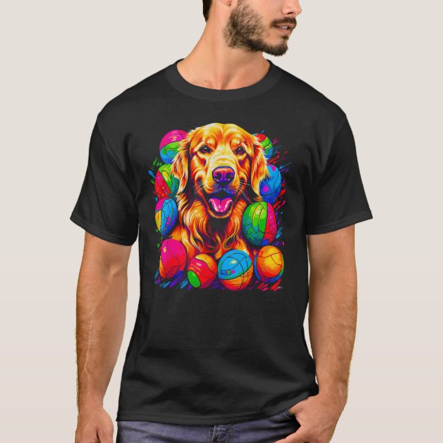 Konst Golden Retriever Hund Volleyboll T Shirt (Framsida)