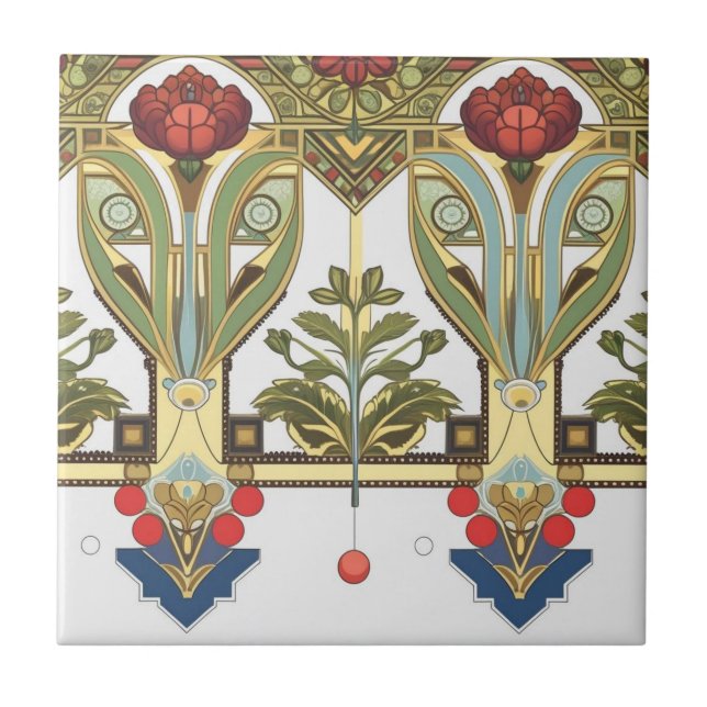 Konst & Hantverk Craftsman och Mission Style blom- Kakelplatta (Framsidan)