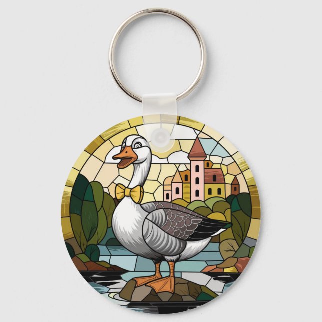 Konst i Glasmosaik, Silly Goose Stained Glass Nyckelring (Framsida)