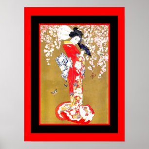 Konst Japansk Geisha Dam Vintage Affisch 2