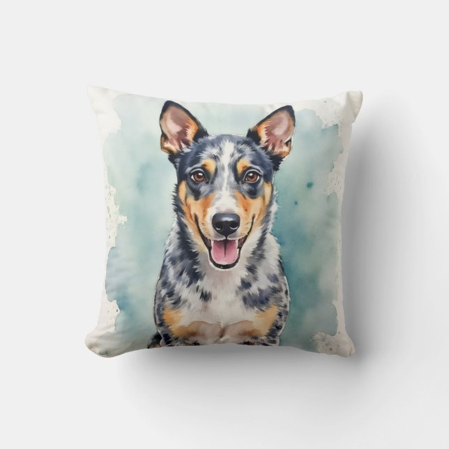 Konst med Blue Heeler i vattenfärgssprut bakgrund Kudde (Framsida)