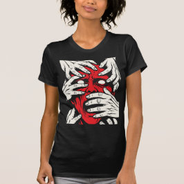 Konst med händer som täcker ansiktet skräck röd de t shirt