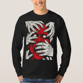 Konst med händer som täcker ansiktet skräck röd de t shirt