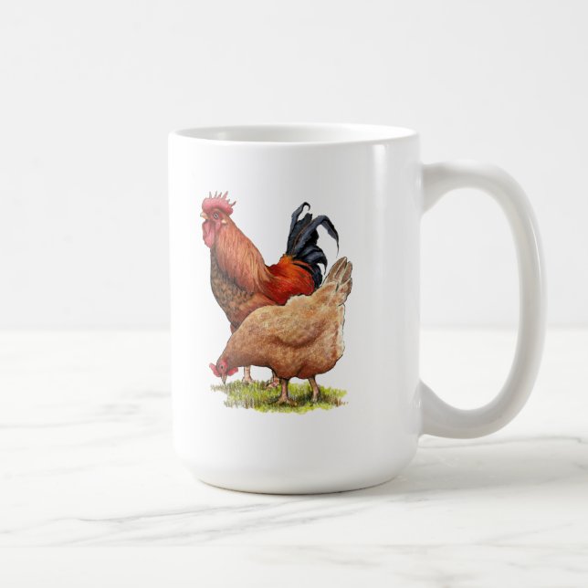 Konst med kyckling och tupp, fjäderfä, lantbruksdj kaffemugg (Höger)