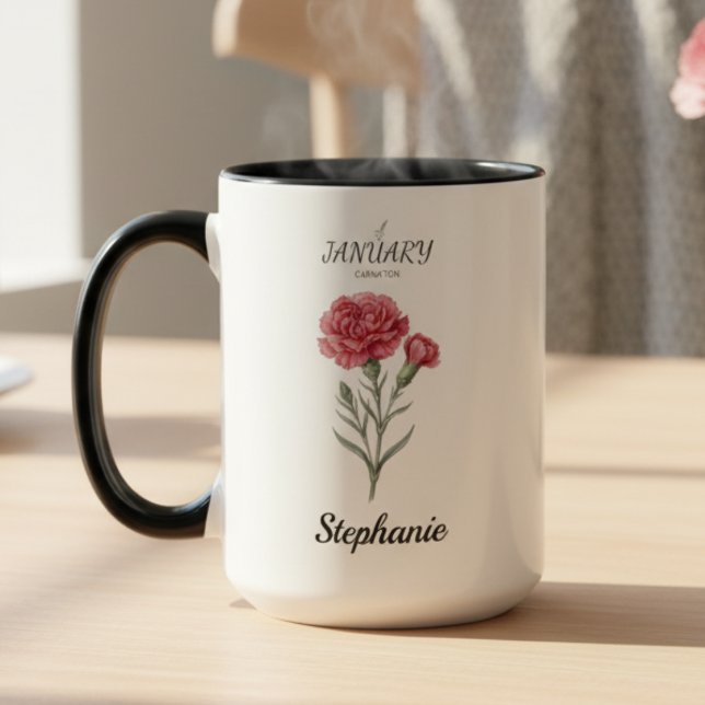 Konst med nejlikafödelsedagsblomma för januari mugg (January birth month flower carnation birthday coffee mug)