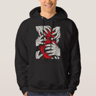 Konst med röda demoner som täcker ansiktet med hän hoodie