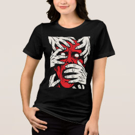 Konst med röda demoner som täcker ansiktet med hän t shirt