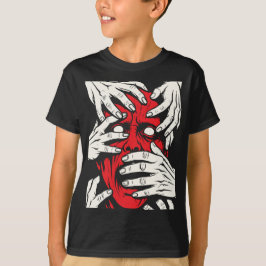 Konst med röda demoner som täcker ansiktet med hän t shirt