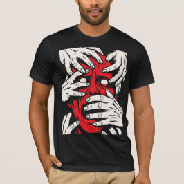 Konst med röda demoner som täcker ansiktet med hän t shirt