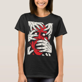 Konst med röda demoner som täcker ansiktet med hän t shirt
