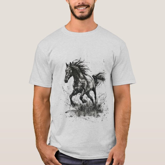 Konst med stencil av galopperande häst t shirt (Framsida)