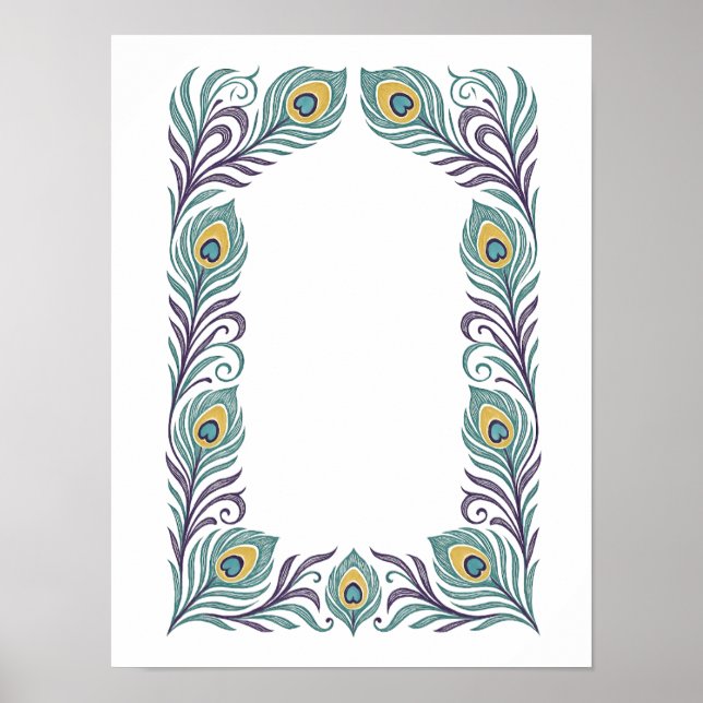 Konst Nouveau-kantaffisch med påfågelfjäder Poster (Framsidan)