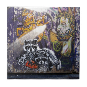 Konst Nr för Amsterdam grafittigata. 1 - Raccoon Kakelplatta