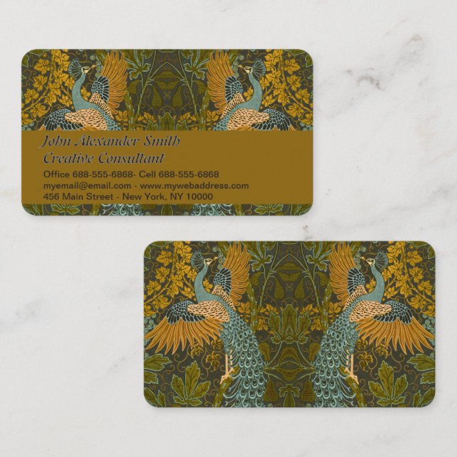 Konst och hantverk Walter Crane Påfågelsmönster Visitkort (Fram/baksida)