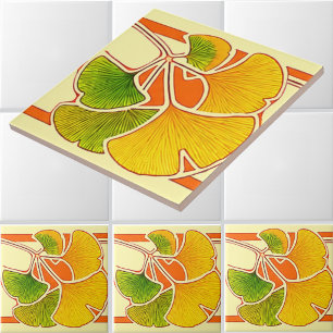 Konst- och hantverksstil Ginkgo Biloba blad kant Kakelplatta