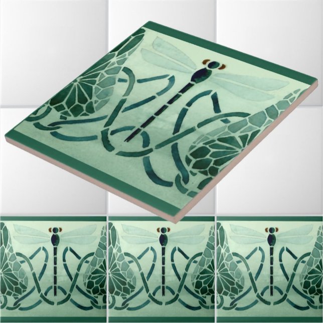 Konst- och konsthantverk 1906 Dragonflies design Kakelplatta (Skapare uppladdad)