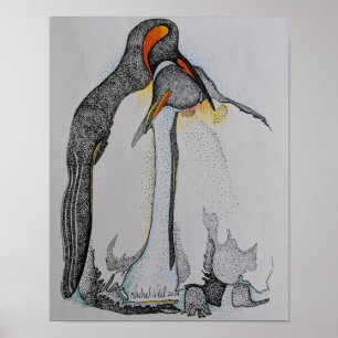 Konst, Penguins, Cuddling, Teckning, Art Poster