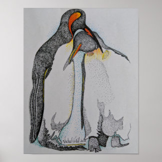Konst, Penguins, Cuddling, Teckning, Art Poster