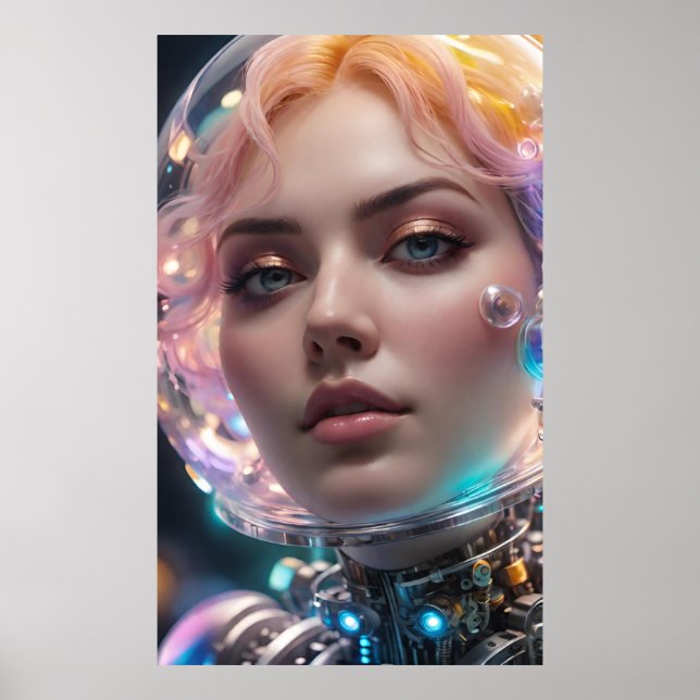 Konst Potpurri  AI Flicka Flytande Bubbla Poster (Framsidan)
