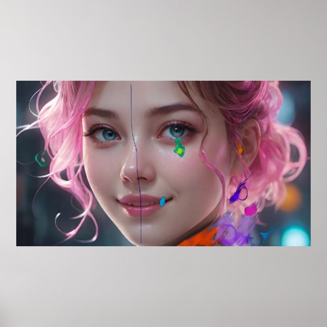 Konst Potpurri  Flickporträtt Abstrakt Poster (Framsidan)