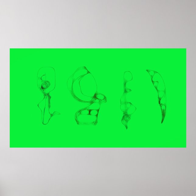 Konst Potpurri  Grön minimalistisk teckning Poster (Framsidan)