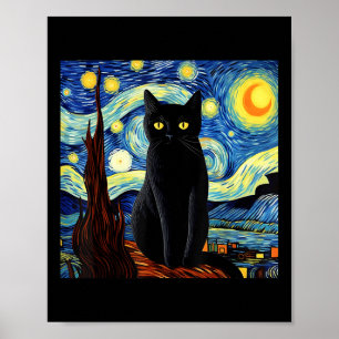Konst Rollig Svart Katt Målar Artist Van Gogh Star Poster