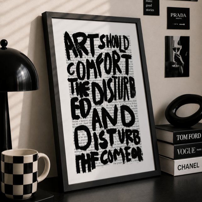 Konst ska trösta Citat Gen Z Typografi Affisch  (Art Should Comfort the Disturbed Quote Poster | Bold Typography Wall Art | Gen Z Aesthetic )