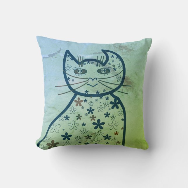 Konst ,Söt Katt Clipart Kudde (Framsida)