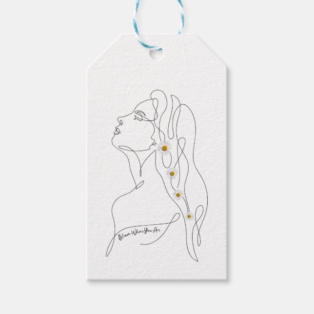 Konst teckning av kvinna - Bloom där du är Presentetikett (Framsidan)