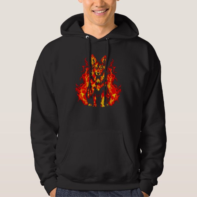 Konst tysk schäferhund eld hoodie (Framsida)