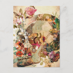 Konst Vintage Socker Skalle Blommor Helg Vykort