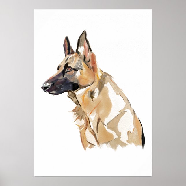 Konstaffisch för schäferhund, akvarellmålning poster (Framsidan)