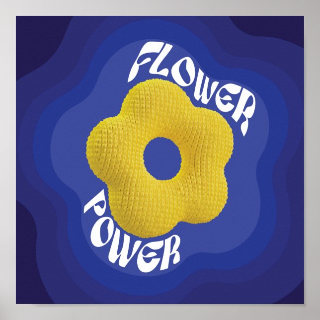 Konstaffisch med gul blomma och blå gradient poster (Framsidan)