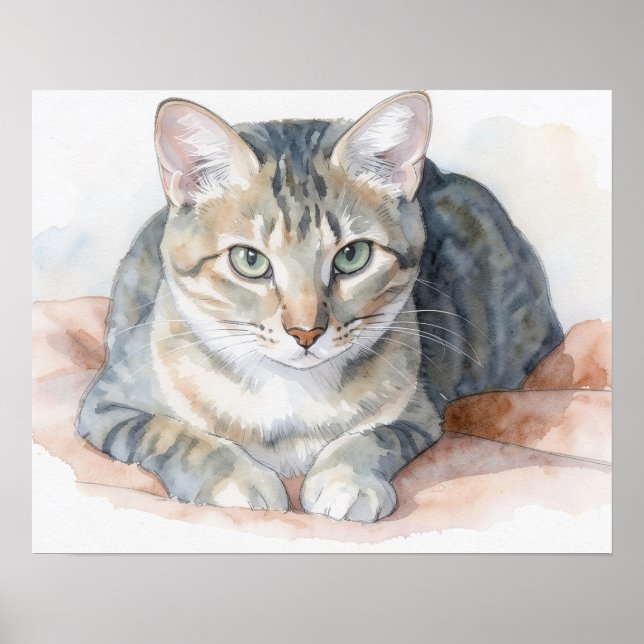 Konstaffisch med tabbymönstrad katt poster (Framsidan)