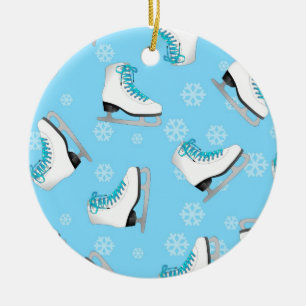 Konståkning - isskridskoblått med snöflingor julgransprydnad keramik