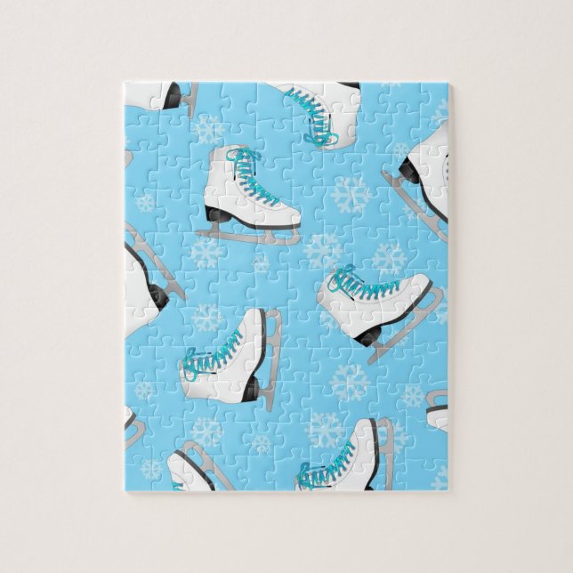 Konståkning - isskridskoblått med snöflingor pussel (Vertikal)