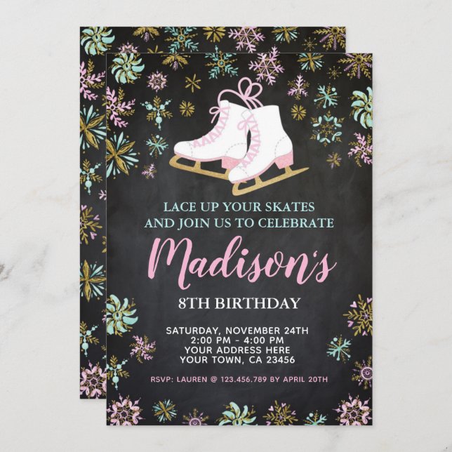 Konståkning, Vinter paradis, Svarta tavlan Inbjudningar (Fram/baksida)