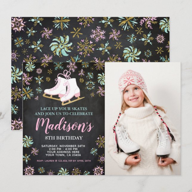 Konståkning, Vinterparadis med foto Inbjudningar (Fram/baksida)