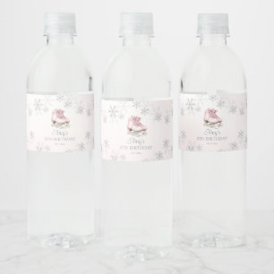 Konståknings Rosa Silver Glitter Snöflinga Födelse Vattenflaskor Etikett