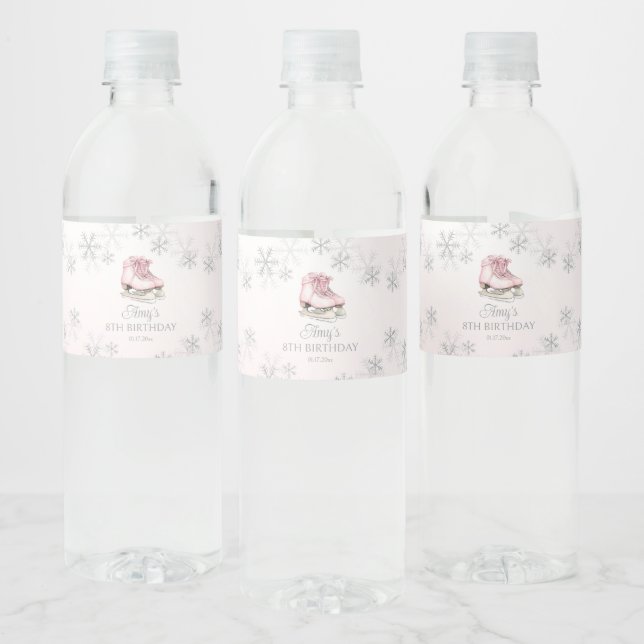 Konståknings Rosa Silver Glitter Snöflinga Födelse Vattenflaskor Etikett (Flaskor)
