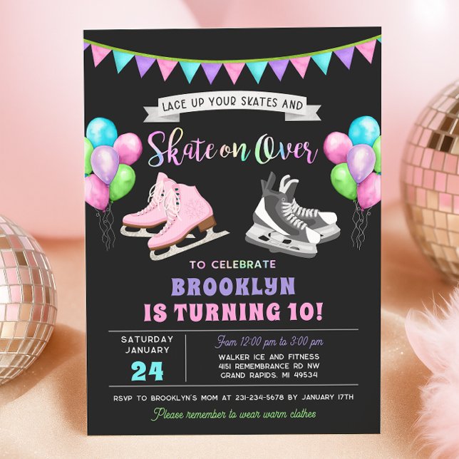 Konståkningsfödelsedagsinbjudan Inbjudningar (Ice Skating Birthday Invitation - Boy Girl Ice Skates)