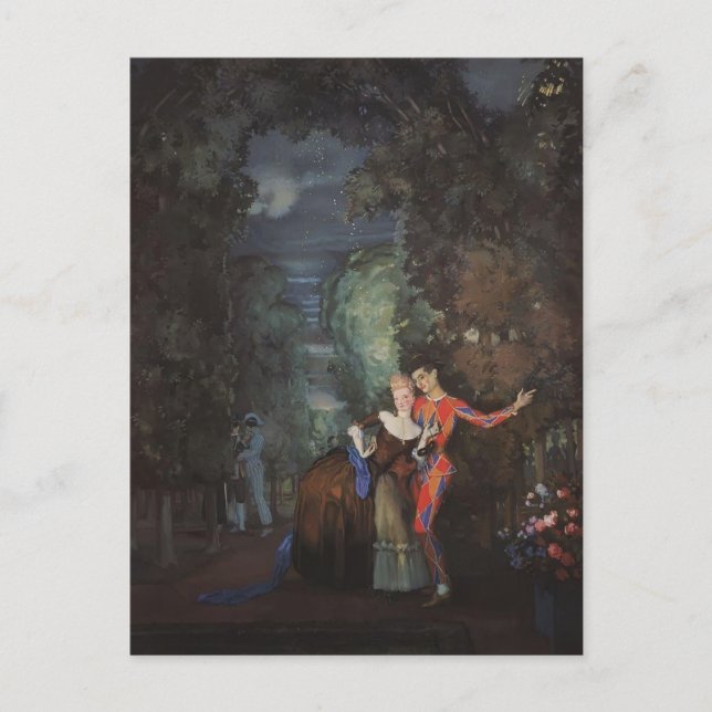 Konstantin Somov- Dam och Harlequin Vykort (Framsida)