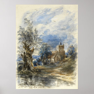 Konstapel - en Willow Beside Vatten A Church borto Poster